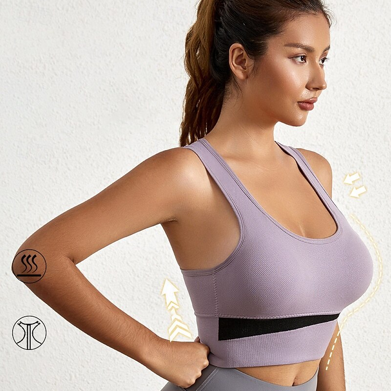 Women's Yoga Bra Sports Bra Pilates Bra Bra Top Push Up Seamless Anti-vibration Wireless Color Block Sport Activewear Black Pink Gym Zumba Running4