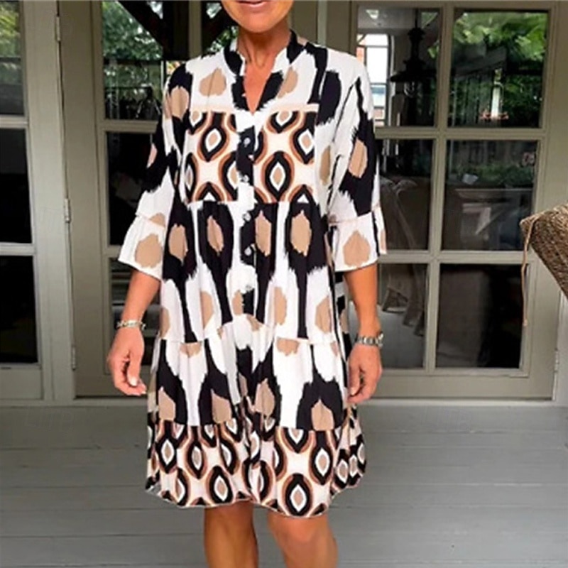 Women's Mini Dress Casual Dress Summer Dress Fashion Modern Daily Beach Weekend Regular Fit Geometric Half Sleeve V Neck Blue Brown Green Summer