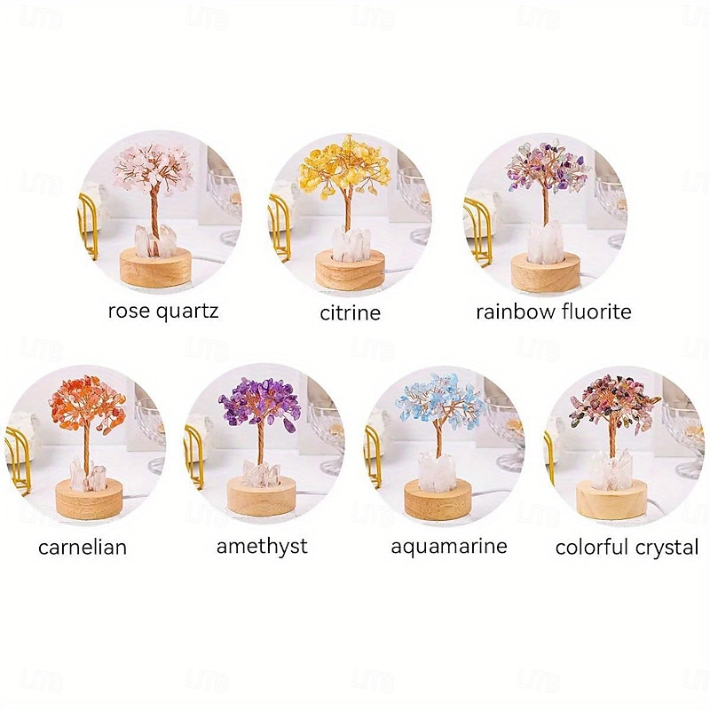 1pc Natural Clear Quartz Crystal Chip Tree - USB Port Decorative Bedside Ambiance Nightlight2