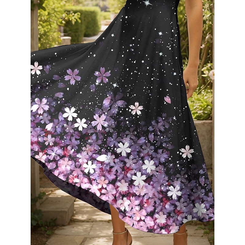 Women's Maxi Dress Knit Dress Casual Dress A Line Dress Summer Dress Elegant Vacation Casual Regular Fit Ombre Floral Graphic Short Sleeve Square Neck Pink Blue Purple Green Summer3