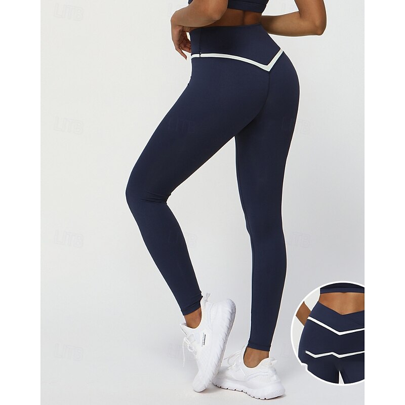 Women's pilates leggings fitness pants sport pants Thermal Warm Windproof Pilates Running Fitness Pants Color Block Black Yellow Dark Navy Fall Winter Sports Activewear Micro-elastic