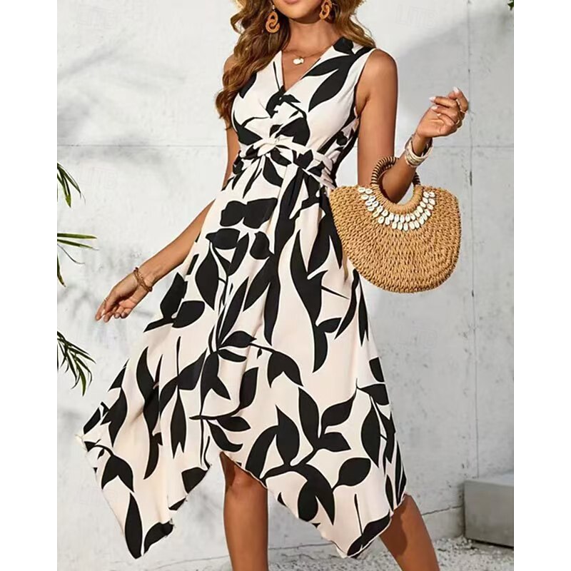 Women's Midi Dress Floral Dress Print Dress Fashion Classic Modern Outdoor Vacation Daily Regular Fit Flower Sleeveless V Neck Pink Blue Apricot Summer2