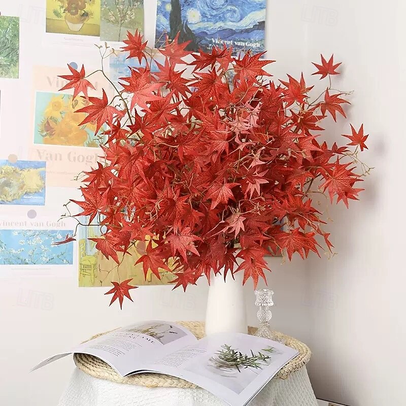 1 Bundle Fall Artificial Maple Leaf Branch, High Simulation Chicken Feet Red Leaves, Fake Fall Foliage for Garden, Vase, Floral Arrangement, or Home Decoration