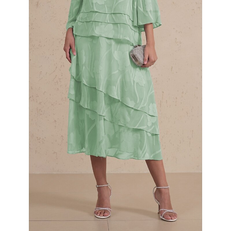 Women's Skirt Elegant Midi Mid Waist Skirts Floral Layered Inelastic Party Causal Sage Green Summer Chiffon
