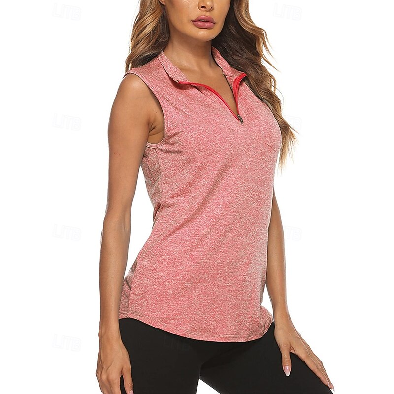 Women's Solid Colored Sport Shirt Golf Polo Shirt Tennis Shirt Sleeveless Zipper High Elasticity Moisture Wicking Breathable Tennis Golf Pickleball Turndown Zip Collar Shirt Top Red Purple Tennis