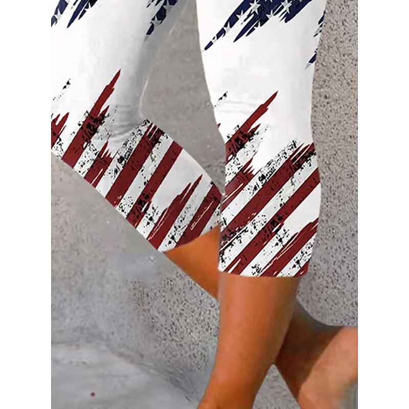 Women's Patriotic  Leggings Beach Shorts Vacation Vintage Fashion Calf-Length High Waist Pants Graphic Flag American Flag Printing Stretchy Formal Vacation Street3