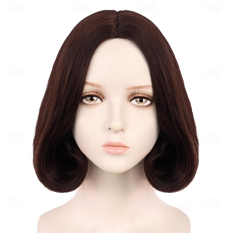 Short Brown Curly Wig with Middle Part for Women Princess Cosplay Wig Synthetic Hair Costume for Halloween Party2