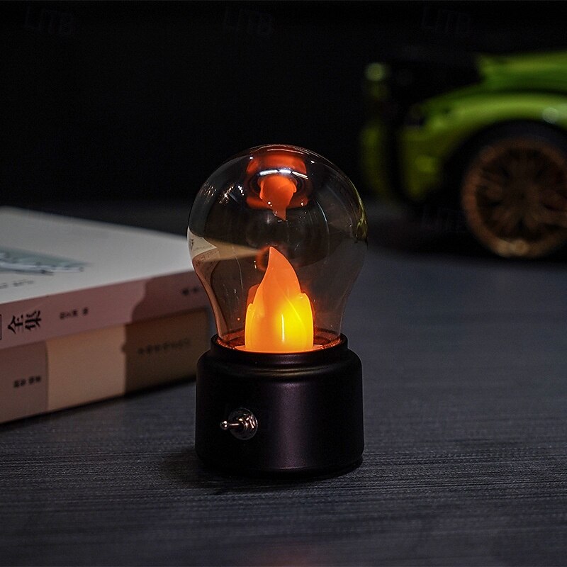 1 Pc retro light bulb night light jumping flame light bedroom bedside sleep light LED light USB charging and plugging dual-use desktop atmosphere light Halloween Christmas holiday atmosphere light2
