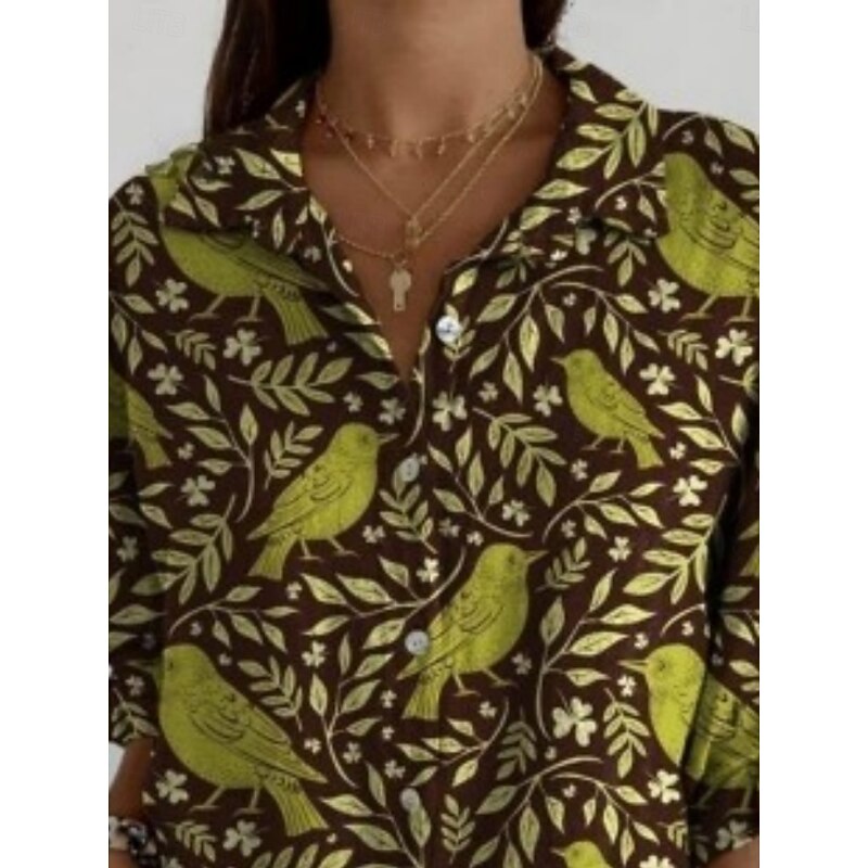 Women's Blouse Floral Daily Stylish Long Sleeve Shirt Collar Regular Tops Daily Holiday Buttons Print Orange Green Summer2