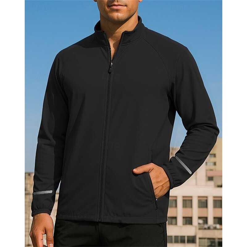 Men's Running Jacket Outdoor Jacket Full Zip Long Sleeve Outerwear Athletic Solid Colored Sun Protection Quick Dry Lightweight Breathable Tennis Golf Running Sportswear Activewear Black White Blue4