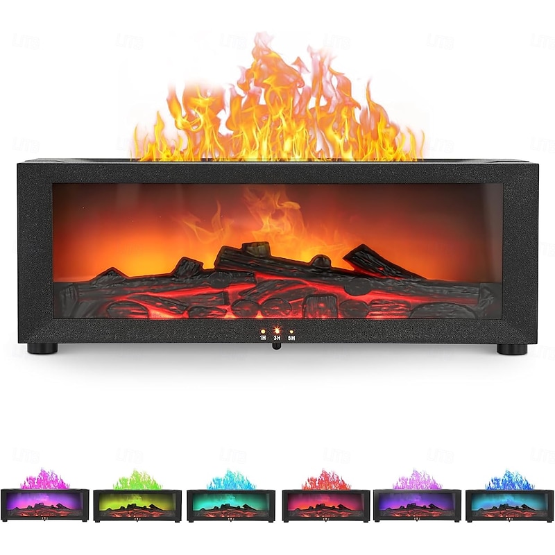 1 PC Retro Simulation Flame Fireplace Silent Humidifier Aromatherapy Machine Colorful Atmosphere Light Three level Timing Switch Remote Control Type-C Plug in2