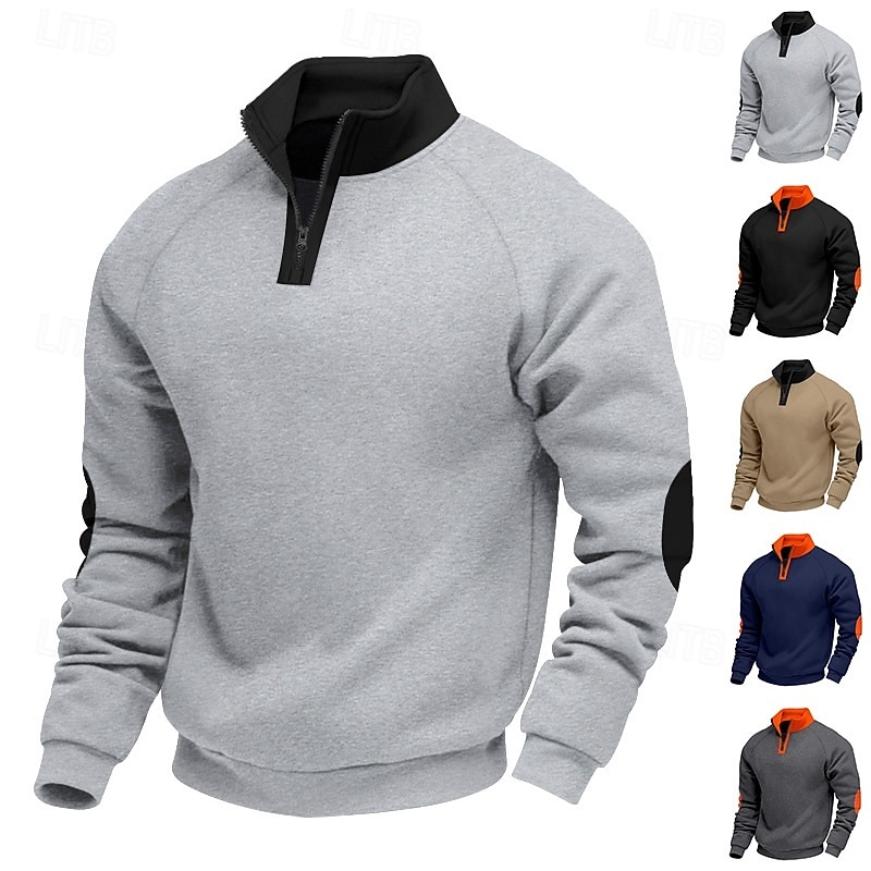 Men's Zip Up Sweatshirt Fleece Hoodie Black Navy Blue Camel Light Grey Dark Gray Standing Collar Plain Quarter Zip Sports & Outdoor Casual Daily Streetwear Cool Sportswear Spring &  Fall Clothing
