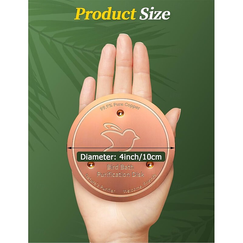 Bird Bath Copper Disk, 0.6mm Reinforced 99.99% Pure Copper Cleaning Disk with Triple-Point Support for Physical Safe Clean Water All-Season, Universal Fit for Outdoor Birdbaths, Bowl2