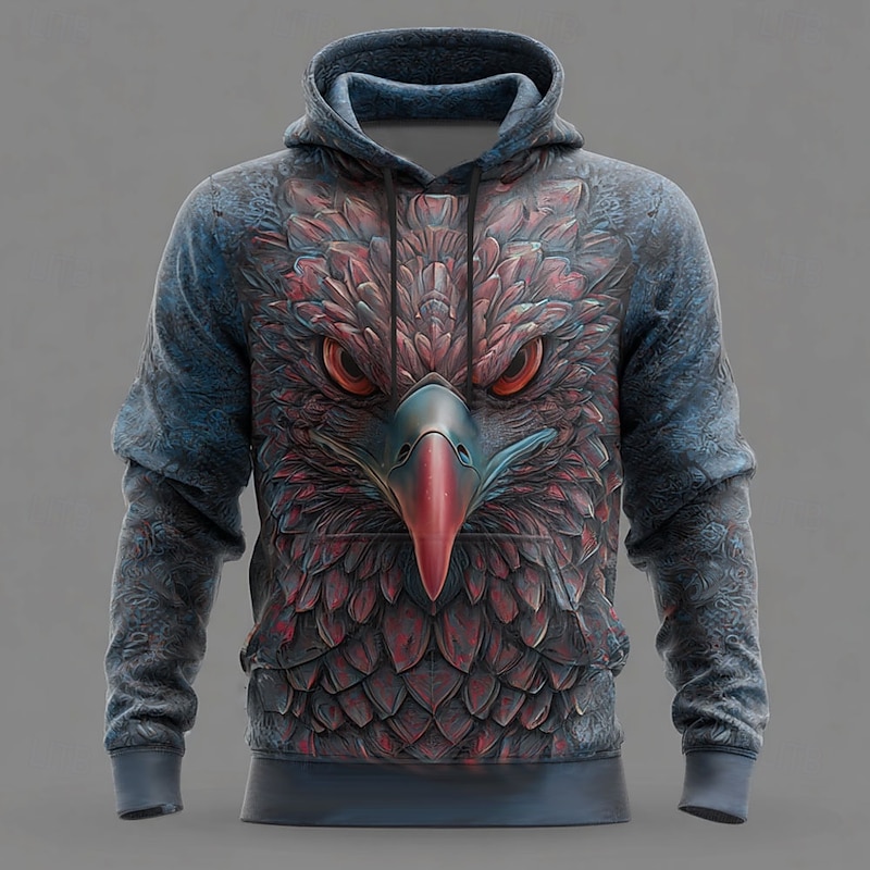 Men's Animal Eagle Hoodies Sweatshirt Cool Party Long Sleeve Crew Neck Club Streetwear Black White Drawstring 3D Print Fall Winter Designer2