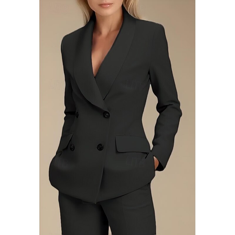 Women's 2 Pieces Suits Formal Wedding Guest Formal Evening Stretch Crepe Elegant Long Sleeve Floor Length Shawl Lapel Double Breasted3