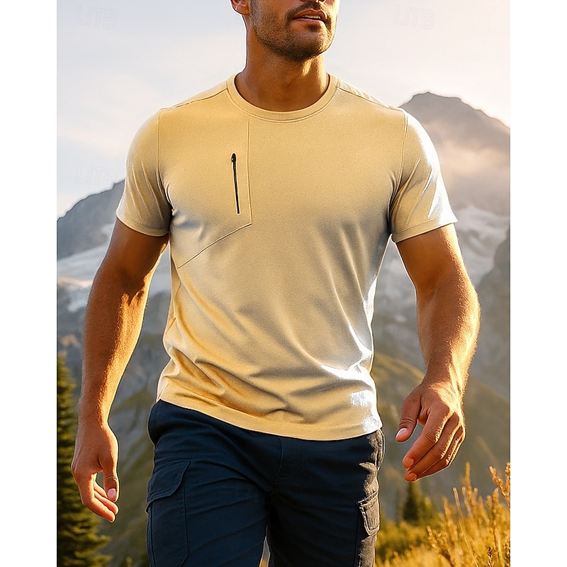 Men's Hiking Shirt Hiking top Tee shirt Short Sleeve Crew Neck Tee Tshirt Top Outdoor Breathable Quick Dry Lightweight Polyester Black Yellow Blue Tennis Golf Running4