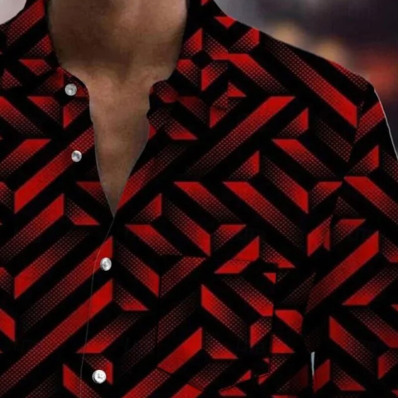 Men's Geometric Gradient Line Shirt Button Up Shirt Long Sleeve Fashion Casual Vacation Daily Streetwear Spring Fall Turndown 3D Print Collared Shirts Front One Pocket Red2
