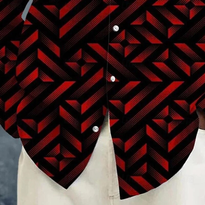 Men's Geometric Gradient Line Shirt Button Up Shirt Long Sleeve Fashion Casual Vacation Daily Streetwear Spring Fall Turndown 3D Print Collared Shirts Front One Pocket Red3