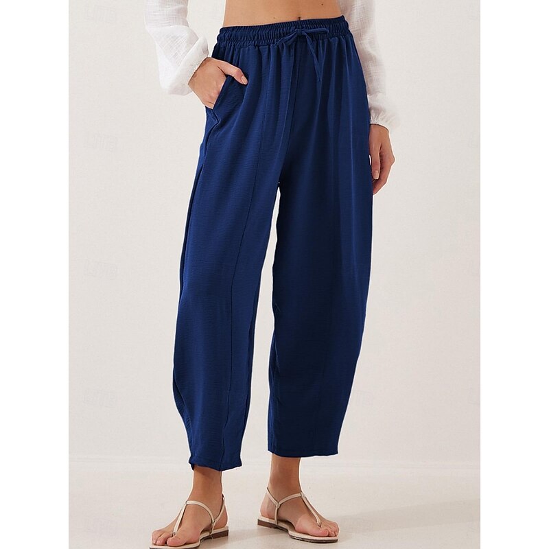 Women's Chinos Fashion Streetwear Basic Full Length High Waist Plain Pocket Elastic Waistband Comfy Soft Comfortable Micro-elastic Outdoor Street Blue Brown Khaki Light Blue Summer Spring Loose Fit4