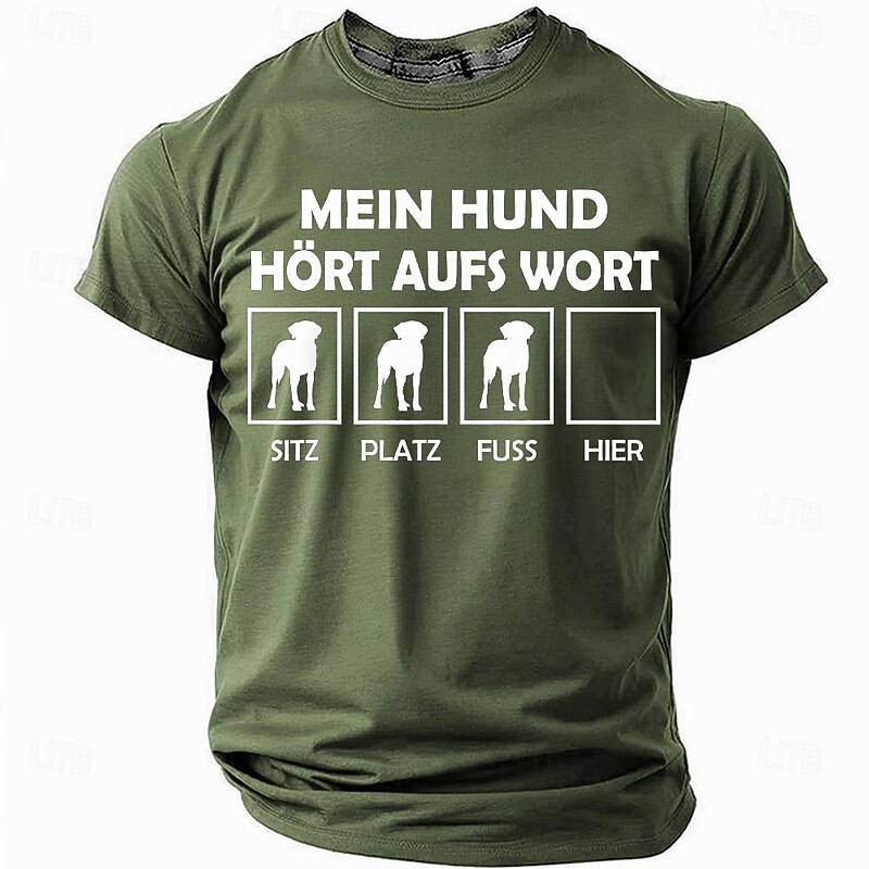 Men's Funny Dog Owner T-Shirt: My Dog Listens to Every Word - Sit, Down, Heel (Where's Here?) Graphic Tee2