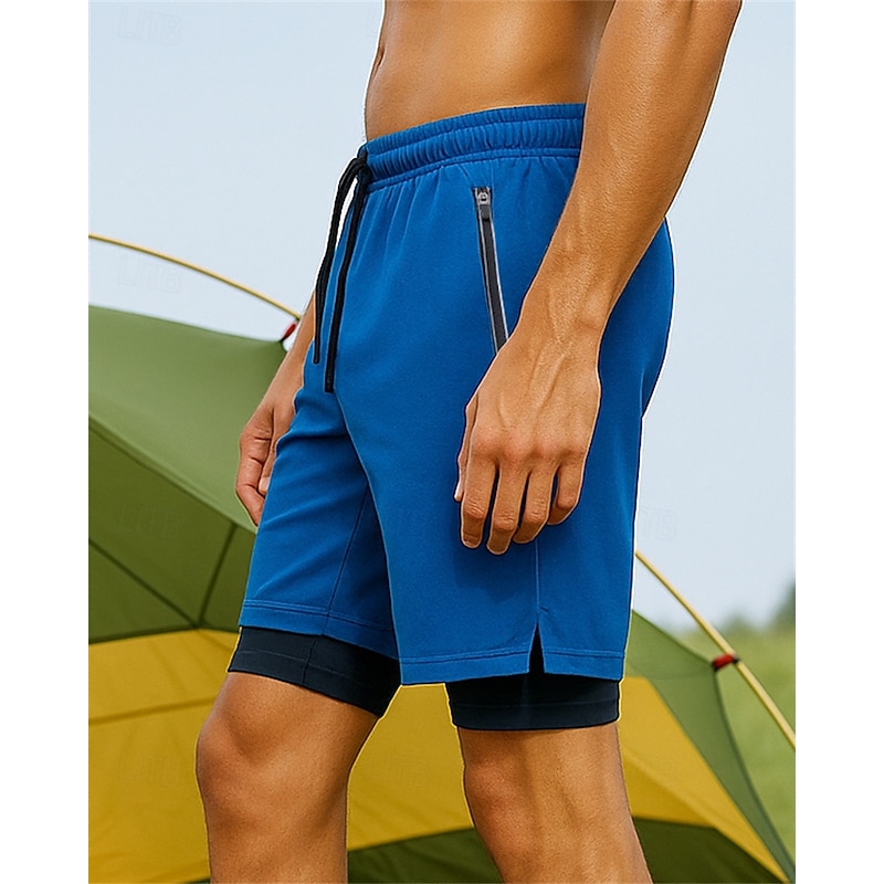 Men's Running Shorts Outdoor Shorts Elastic Waistband Shorts Sports & Outdoor Casual Lightweight Breathable Tennis Jogging Running Regular Fit Sportswear Activewear Solid Colored Black Navy Blue Blue3