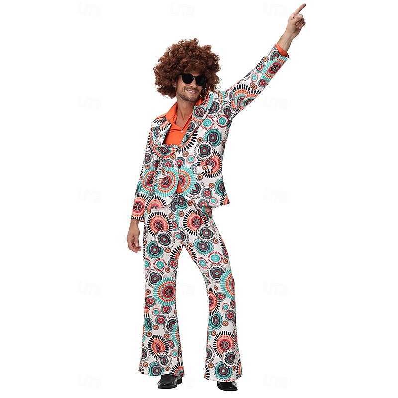 Retro Vintage 1960s Hippie Cosplay Wigs Trousers Shirt Hippie Printing Fancy Dress Men's Halloween Carnival Masquerade Music Festival Pride Parade Pride Month Adults' Coat Shirt Pants All Seasons4
