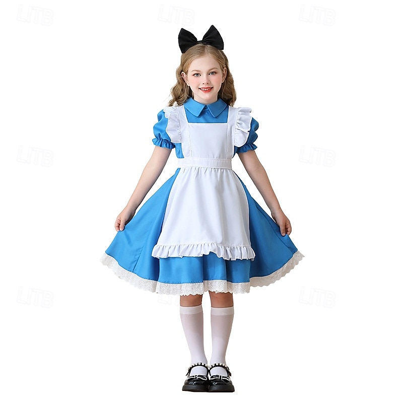 Alice in Wonderland Fairy Tale Alice Dress Storybook Characters Sweet Lolita Movie Cosplay for Girls' Kid's Halloween Carnival World Book Day Performance Educational Dress Up School Event3