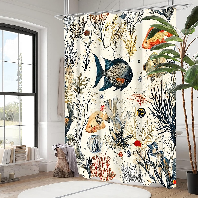 Ocean Animal Turtle Shower Curtain with Hooks for Bathroom Shower Curtain  Bathroom Decor Set Polyester Waterproof 12 Pack Plastic Hooks2