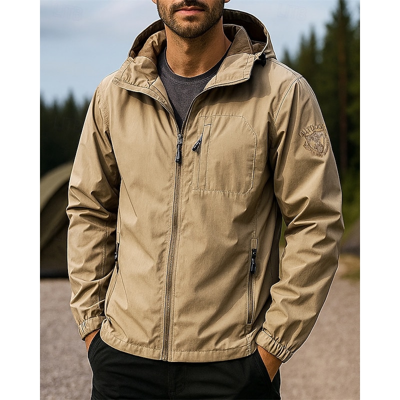 Men's Outdoor Jacket Hiking Jacket Sport Jacket Outdoor Waterproof Windproof Breathable Quick Dry Hiking Outfits Hiking Clothes Spring Autumn / Fall Jacket Tennis Golf Running Solid Color Black Army