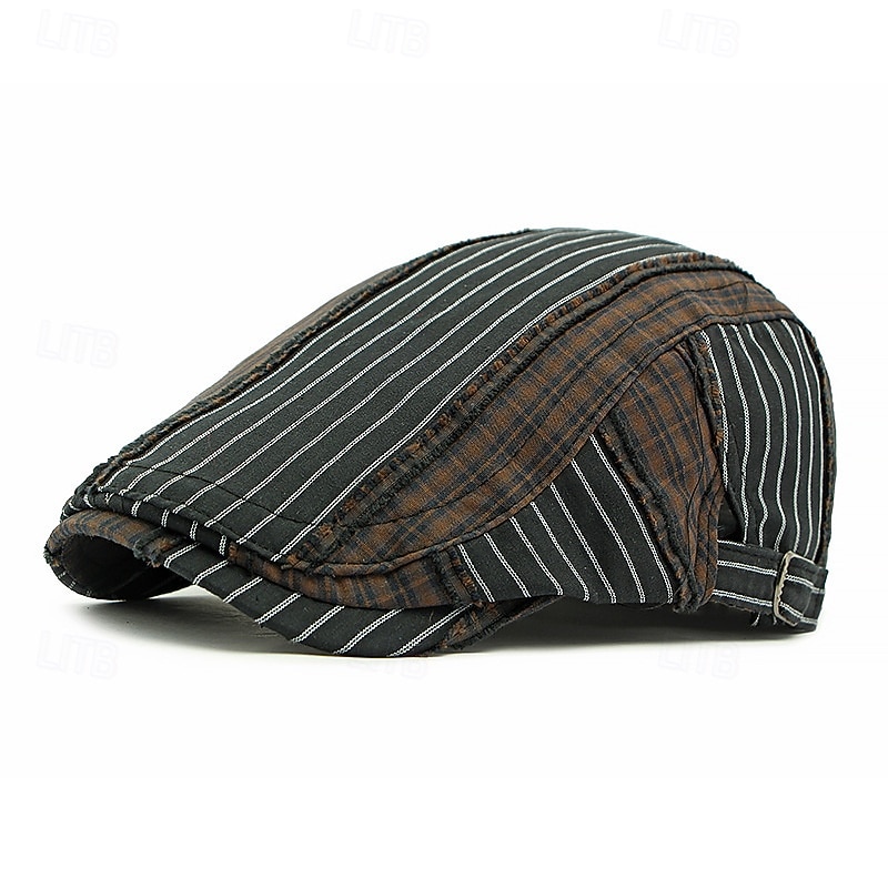 Men's Flat Cap Ascot Hat Newsboy Hat Black Red Cotton Fashion Casual Street Daily Plaid Adjustable Sunscreen Breathable