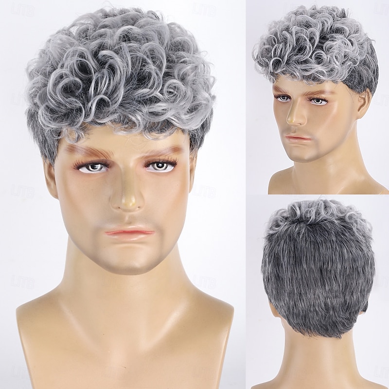 Synthetic Wig Afro Curly Water Wave Asymmetrical Neat Bang Machine Made Wig 10 inch A1 Synthetic Hair Men's Classic Comfortable Color Gradient Multi-color