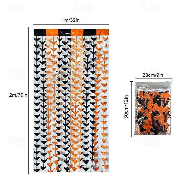 Halloween Foil Fringe Curtain Tinsel Curtain with Bat, Laser Pumpkin, Spider and Skull, Scary Party Backdrop for Halloween Decorations and Photo Booth Props4