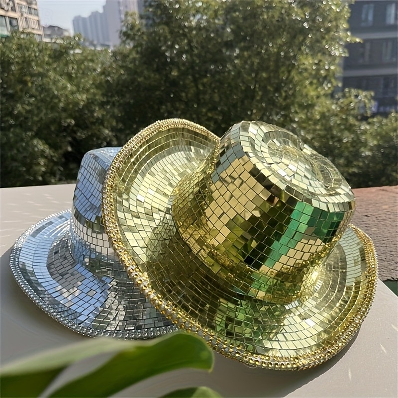 Disco Ball Cowboy Hat Mirror Mosaic Cowgirl Hat, Shiny Reflective Party Hat for Festival, Rave, Summer Dance Party, Costume Accessory
