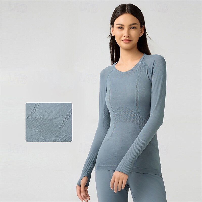 Women's Sports shirts Crew Neckline Stretchy Breathable Tight Fit Long Sleeve Sports Solid Color Top For Pilates Yoga Activewear