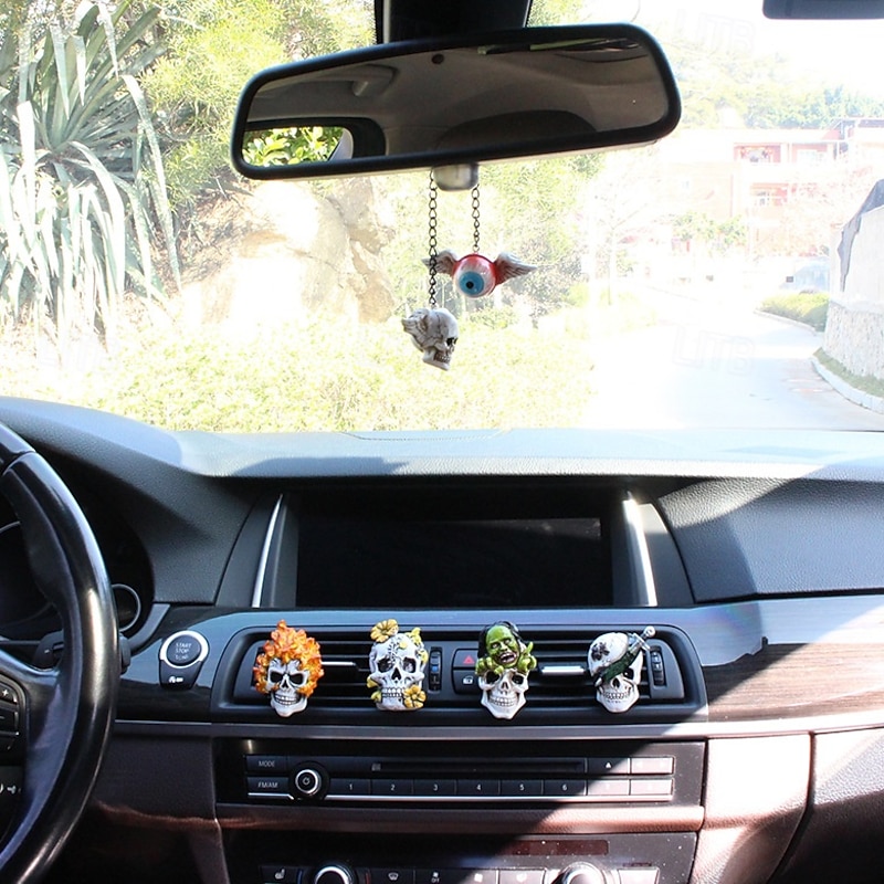 2pcs Halloween Car Hanging Decorations, Devil Wing Ghost Head with Evil Eyeballs, Spooky Auto Interior Ornaments for Halloween Atmosphere2