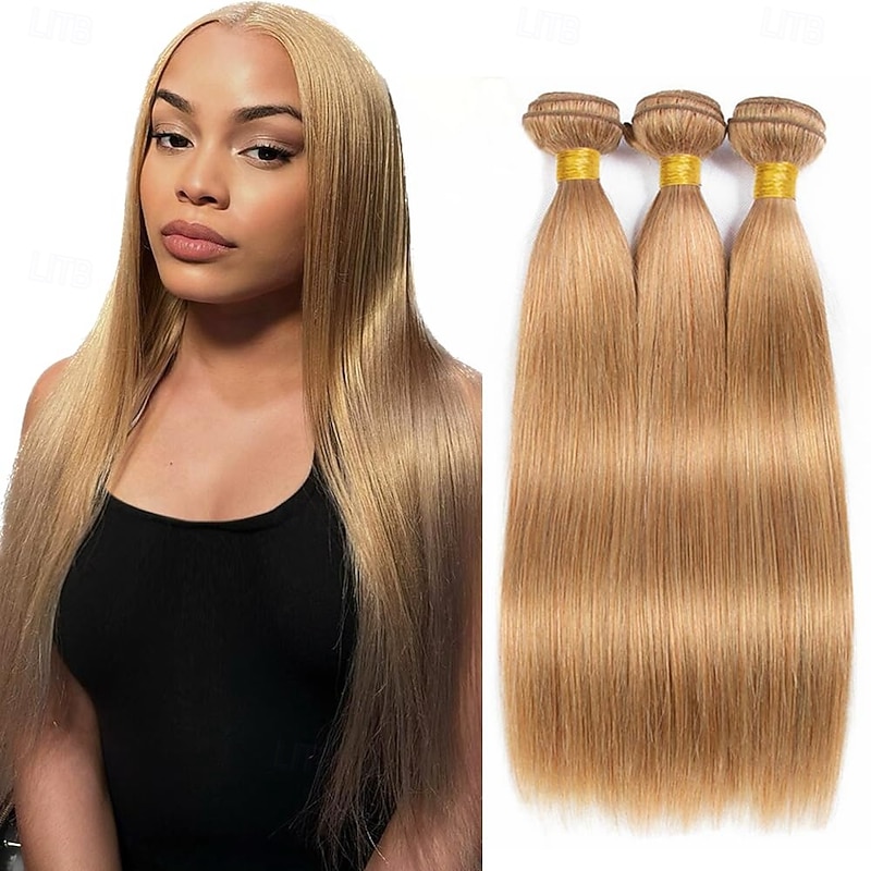 Brazilian Hair Human Hair  27# Color Hair Light Brown 3 Bundles Straight Hair Hair Human Hair Extensions