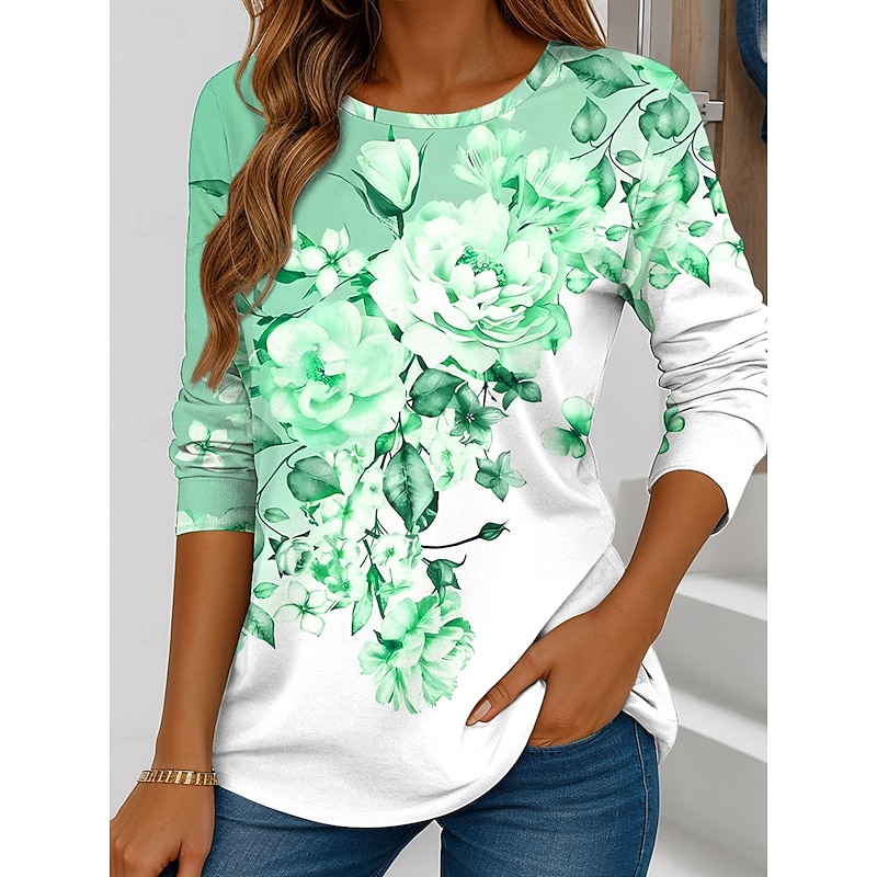 Women's T shirt Crew Neck Long Sleeve Tunic Floral Graphic Vintage Stylish Casual  Regular Tops Daily Weekend Print Yellow Blue Purple Green4