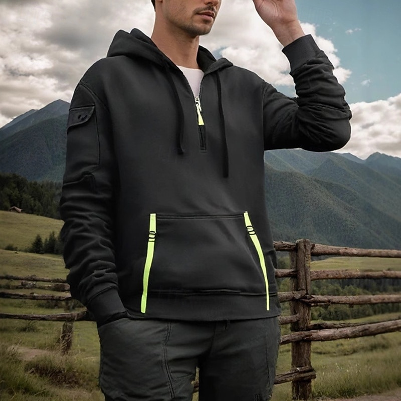 Men's Hoodie Quarter Zip Hoodie Black Navy Blue Blue Brown Khaki Hooded Plain Pocket Sports & Outdoor Daily Holiday Polyester Streetwear Basic Casual Winter Autumn / Fall Clothing Apparel Hoodies3