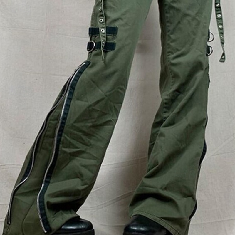 Women's Cargo Pants Fashion Streetwear Full Length Low Waist Solid Color Zipper Comfortable Micro-elastic Sports & Outdoor Daily Wear Army Green Summer Spring Regular Fit3