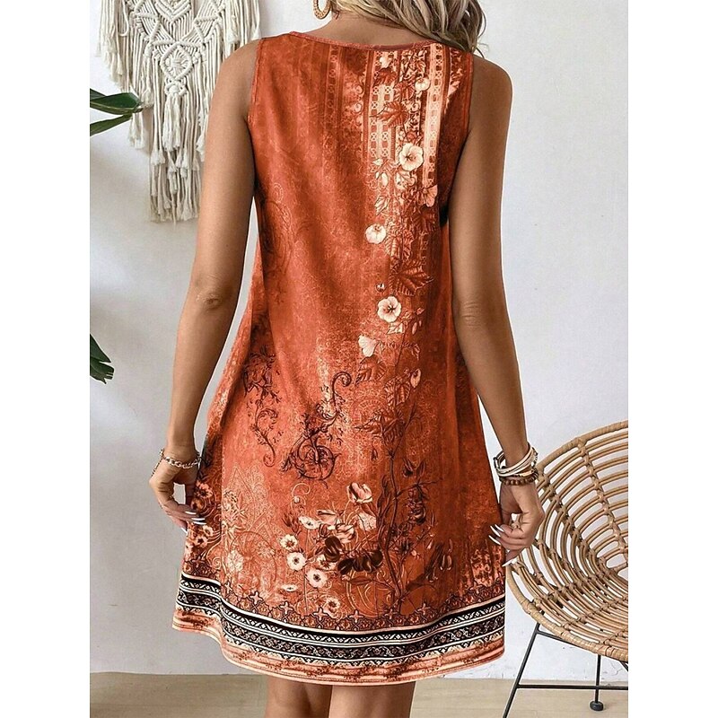 Women's Mini Dress Sundress Summer Dress Strapless Dress Casual Daily Regular Fit Floral Sleeveless V Neck Orange Summer2