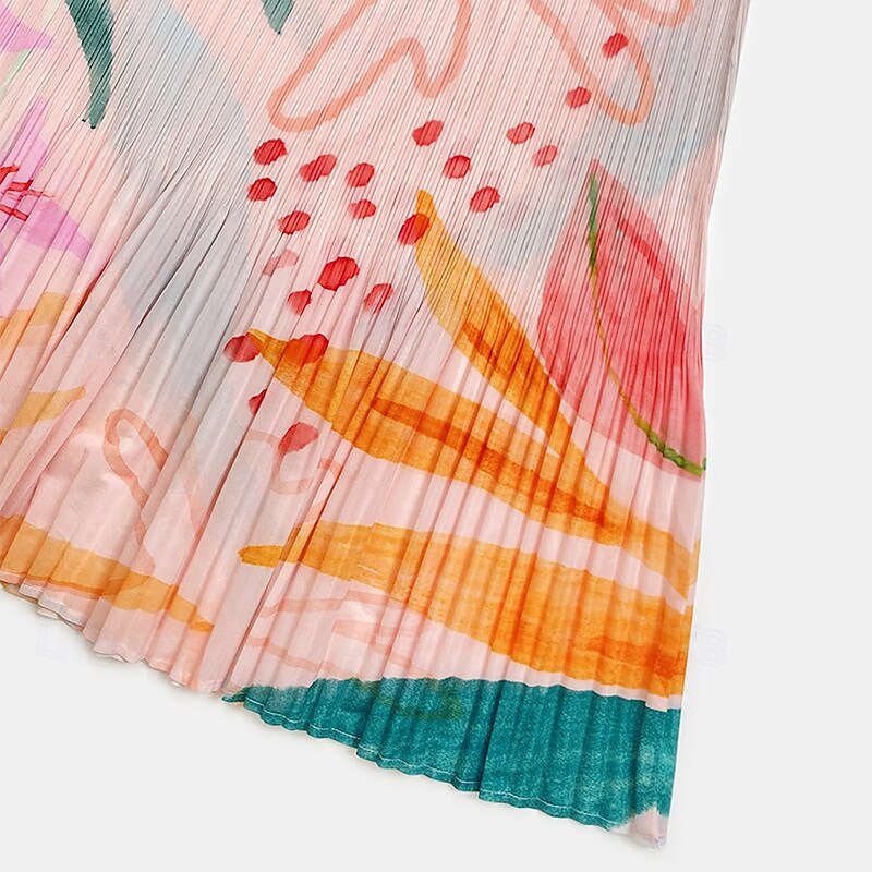 Women's A Line Elegant Bohemia Vintage Fashion Midi Mid Waist Skirts Ruched Stretchy School Vacation Pink Green Rose Red Summer Polyester4