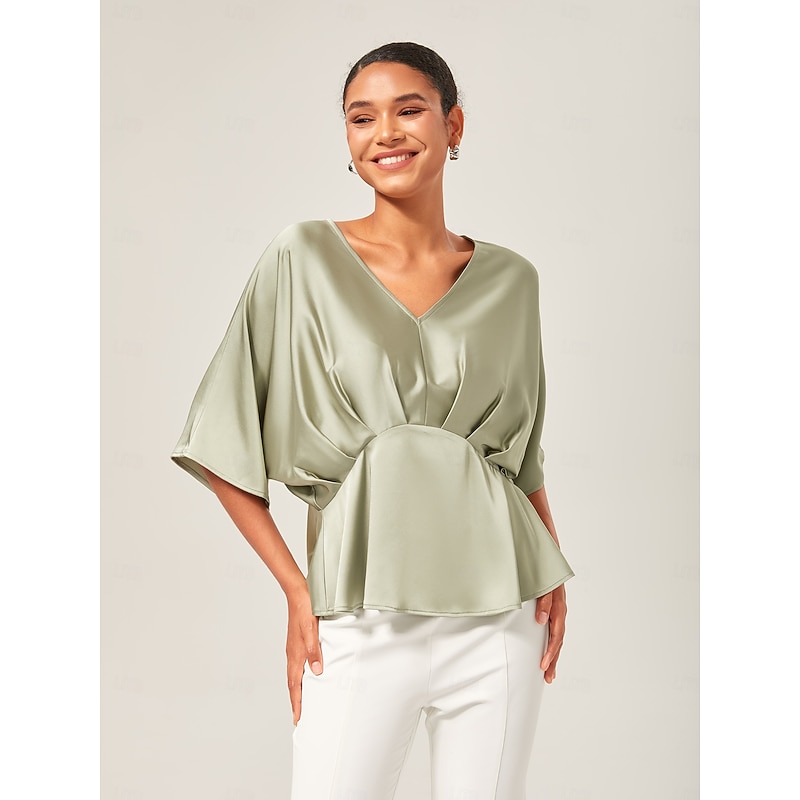 Dolman Sleeve Inverted Pleat V-Neck Top3