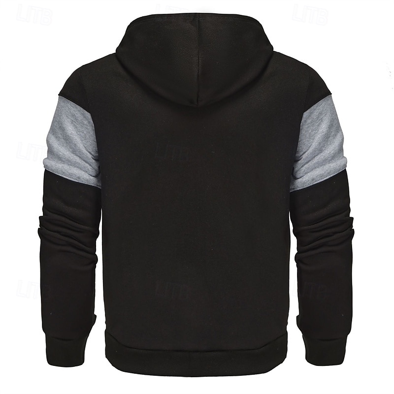 Men's Hoodie Full Zip Hoodie Red & Black Black Red Light Grey Dark Gray Hooded Color Block Patchwork Sports & Outdoor Daily Holiday Polyester Streetwear Basic Casual Spring Autumn / Fall Clothing4