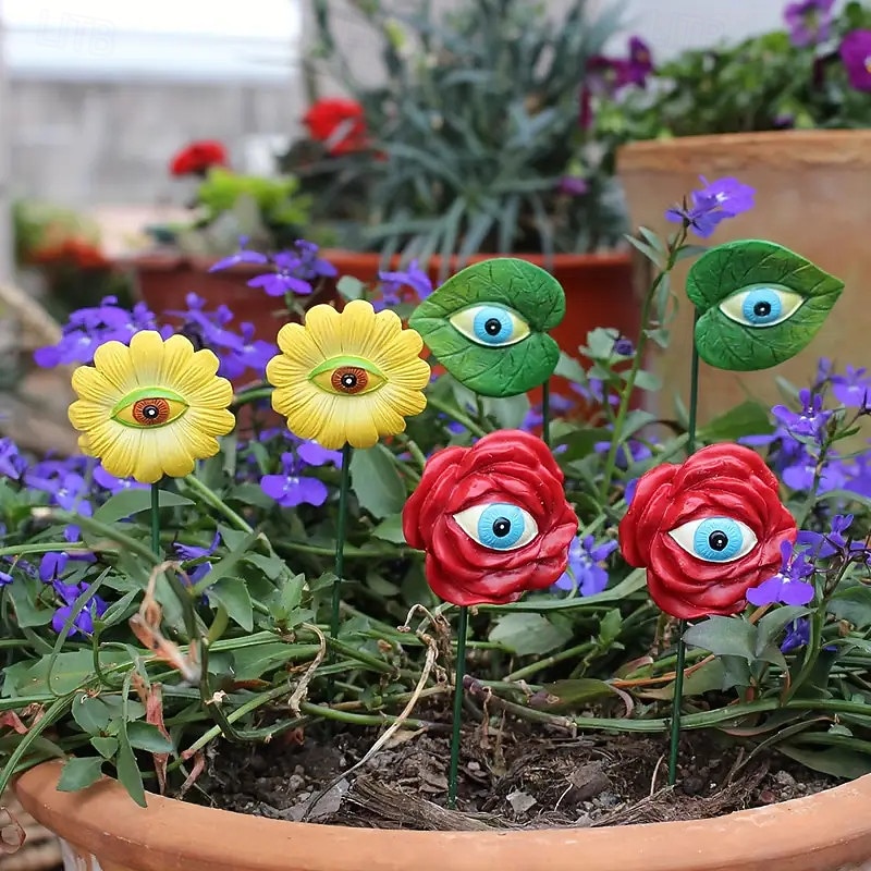 6 Pieces Spooky Eyes Monster Garden Insert Decoration Resin Crafts Decorations Fun Mini Garden Lawn Decor Gifts Lawn Decor Halloween Decorations