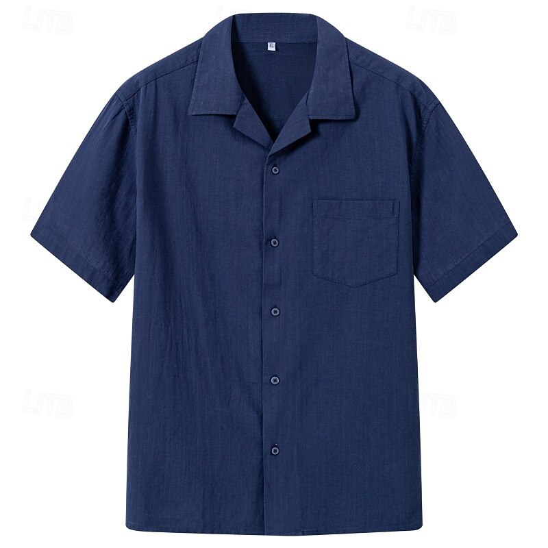 Men's Shirt Linen Shirt Summer Shirt Beach Wear Cuban Collar Shirt Solid Color Vacation Street White Navy Blue Blue Green Short Sleeve Collar Summer Spring Clothing Apparel Front Pocket4