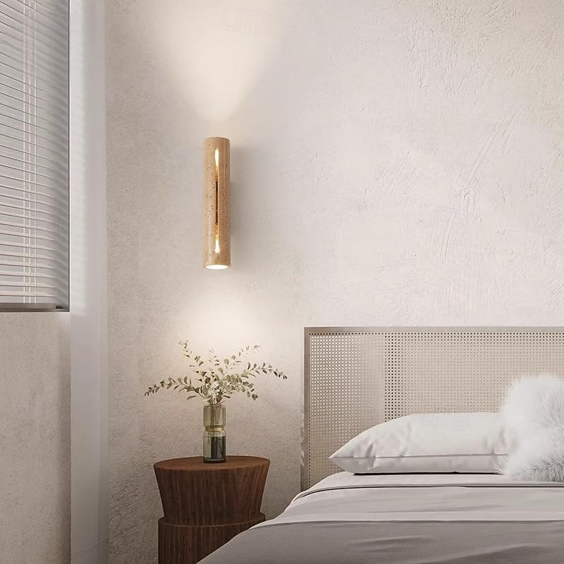 Indoor Double Head Up and Down Wall Lamp, Japanese Wabi-sabi Style, Natural Yellow, Travertine, Bedroom, Living Room, Back Wall, Corridor, Hotel