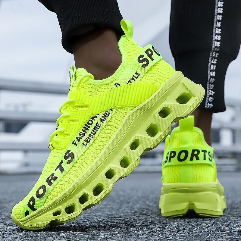 Men's Neon Green Hollow Sole Running Shoes – Stylish and Comfortable Sports Sneakers for High-Performance Workouts, Outdoor Adventures, Street Style and Gym Training
