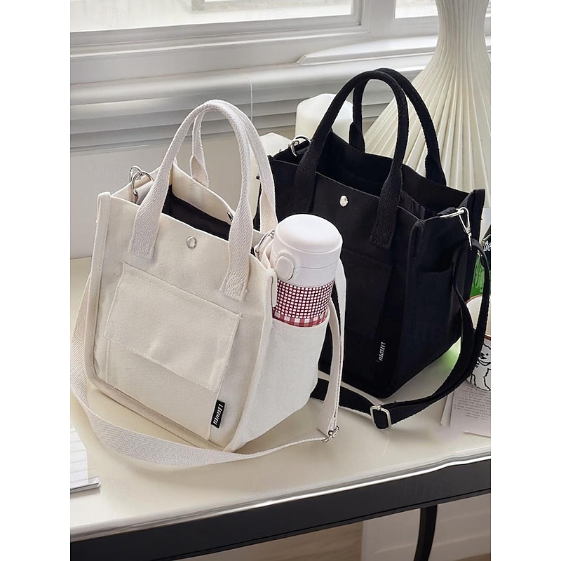 Women's Casual Canvas One Shoulder Handbag Crossbody Bag with Adjustable Shoulder Strap - Multi-Pocket Mini Tote Bag for Daily School and Shopping2