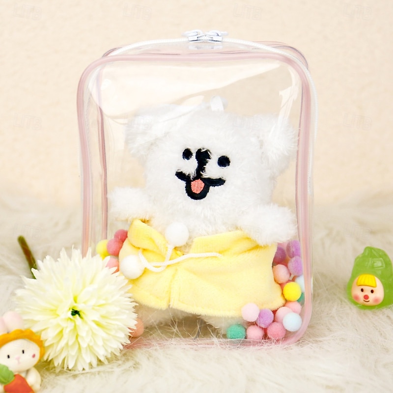 Clear Bag Keychain For 17/15cm Plush Doll(NO DOLL)Hanging Display CaseProtective CasePlastic PVC Storage Box (Clear Bag)4