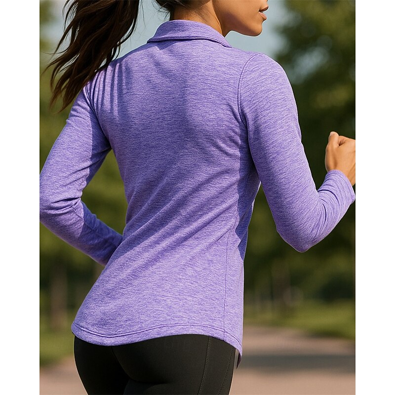 Women's Golf Polo Shirt Running Shirt Tennis Shirt Quarter Zip Long Sleeve Tee Tshirt Solid Colored Spandex Quick Dry Lightweight Breathable Tennis Golf Running Sportswear Activewear Black Yellow Sky3